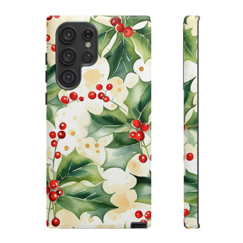 Christmas Holly on a Golden Background - Impact Resistant Phone Case Samsung Galaxy S22 Ultra Matte